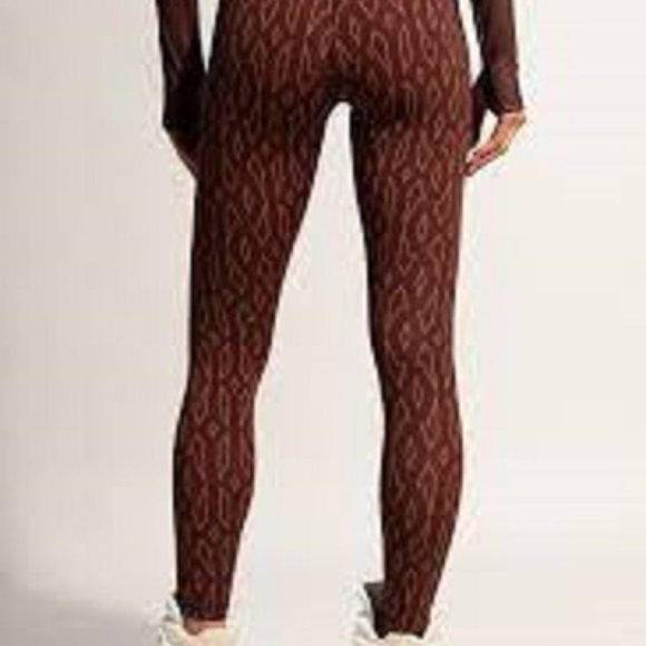 Adidas Women's Brown Red Ivy Park Monogram Sheer Panel Tights HB8411 - Picture 6 of 7